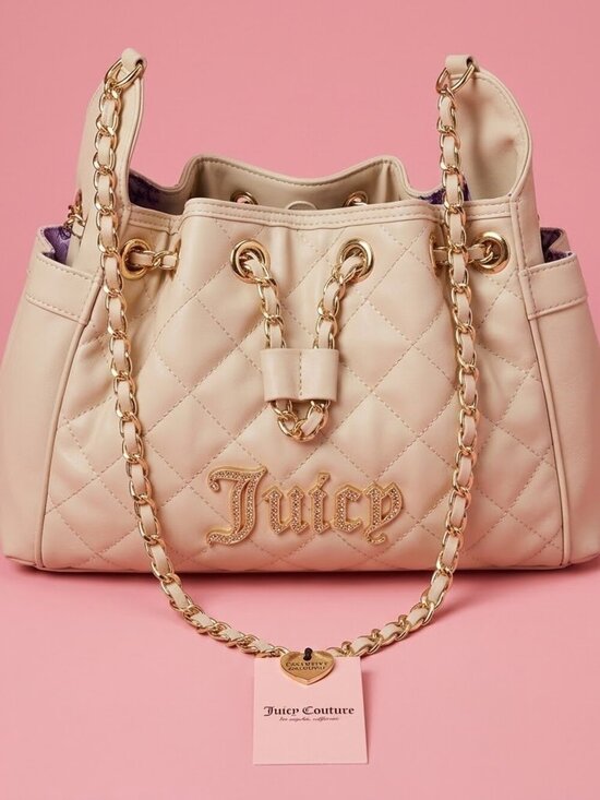 Juicy Couture Handbags - NWT Juicy Couture Beige / Gold Bling Diamond Quilted Bag